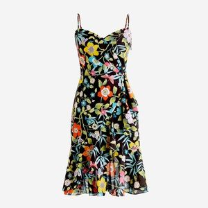 NWT J.Crew Ruffle Dress in Liberty Pavilion Black Floral Dress 00